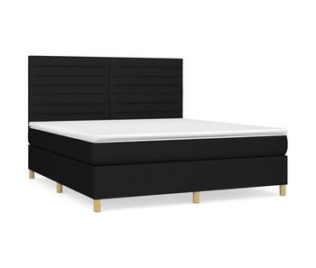 Cama box spring con colchón tela negro 160x200 cm rayas horizontales