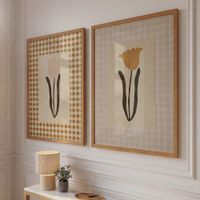 set de 2 cuadros con cuadros vichy y flores 73x93 cm