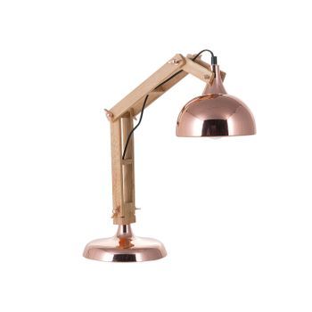 Lámpara De Mesa Cobriza Madera Clara 53 Cm Brazo Ajustable Pantalla De Metal Estilo Moderno Salado