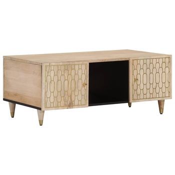 Mesa De Centro 54x100x40 Cm Madera Maciza De Mango Con Acabado Natural Blanqueado Y Madera Trabajada - Marrón