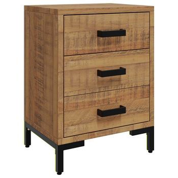 Mesita De Noche | Mesilla De Noche Madera Maciza Pino Reciclada Marrón 40x30x55 Cm