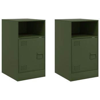Juego De 2 Mesitas De Noche - Mesillas Acero Verde Oliva 34,5x39x62 Cm Mc5577