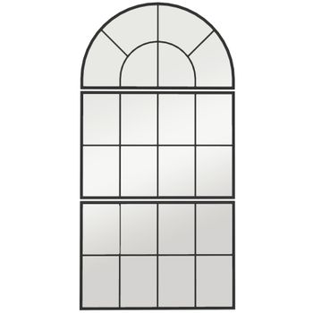 HOMCOM Espejo de Pared 76x149 cm 3 Piezas Espejo de Recibidor con Marco de Metal en Forma de Ventana para Salón Negro