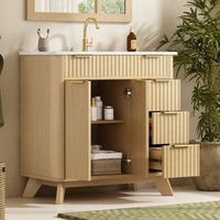 mueble de bano de 81 cm con lavabo ceramico 3 cajones y puertas dobles