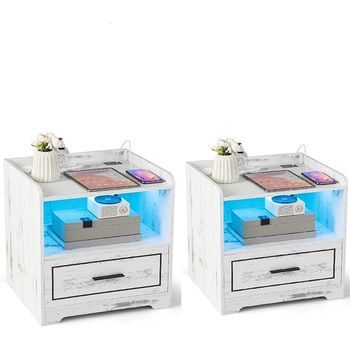 Costway 2 Mesa De Noche Led, Iluminación Ajustable, Inducción Del Cuerpo Humano, 45 X 40 X 50cm (blanco)