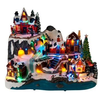 Pueblo Navideño De Esquí Well Home - Led Y Movimiento - 45,6x30,5x35,8 Cm