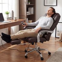 silla de oficina giratoria regulable en cuero autentico marron