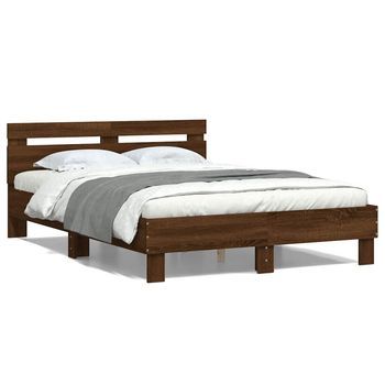 Cama Con Cabecero Madera De Ingeniería Marrón Roble 135x190 Cm Vidaxl