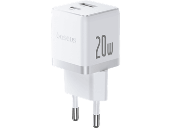 Cargador de pared - Baseus PALM, 20W, USB y Tipo-C, Kit con cable Tipo-C 100 cm, Universal, Blanco