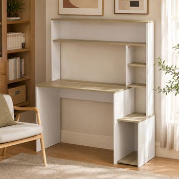 Mesa De Ordenador De Melamina Homcom 114x45x138 Cm Blanco Y Natural