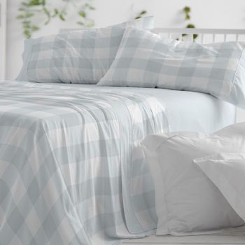 Juego De Sábanas 50% Algodón Diseño Geométrico Azul 135 X 190/200 Cm - Azul - Burrito Blanco