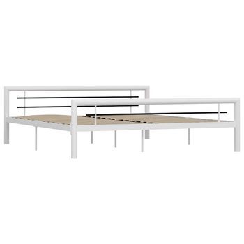 Cama Matrimonial | Cama Para Adultos | Estructura De Cama De Metal Blanco Y Negro 180x200 Cm