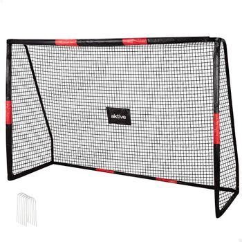 Portería Fútbol Desmontable Aktive De Acero Resistente 240x85x160 Cm Con Red De Poliéster Y 6 Piquetas, Negro Y Rojo