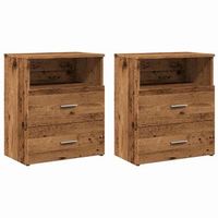 pack 2 uds mesitas de noche  mesilla de noche madera ingenieria envejecida 50x32x60 cm