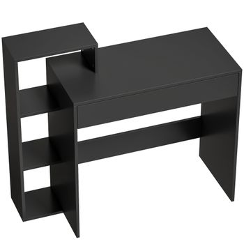 HOMCOM Escritorio con almacenamiento, escritorio de ordenador con 3 estantes de almacenamiento y cajón, 100 x 40 x 90 cm, negro