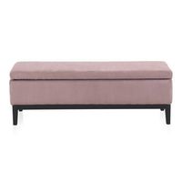 bancobaul tapizado rosa pastel con patas de madera negras