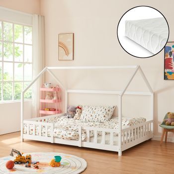 Cama Para Niños Sisimiut Forma De Casa Pino + Colchón 120x200 Cm Blanco [en.casa][neu.haus]