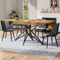 mesa extensible y 4 sillas - comedor - mdf y metal - nogal y gris 120160x80x661cm