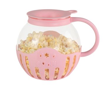 Jocca Palomitero para Microondas Rosa de Silicona y Vidrio Borosilicato, Ideal para Palomitas Caseras