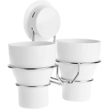 Soporte De Pared Para Cepillos De Dientes, 200cu3, Abs, Acero Inoxidable, 2 Ventosas, Vaso Para Cepillado De Dientes