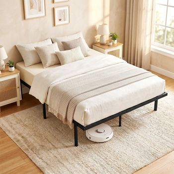 Estructura De Cama Metálica 140 X 200 Cm, Negra Y Sin Cabecero