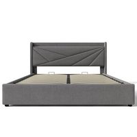cama con canape de tela de lino 140x200cm con puerto usb y somier gris