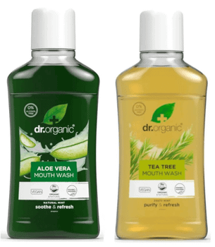 Dr. Organic Enjuague Bucal de Aloe Vera Orgánico 500 ml +Enjuague Bucal de Árbol de Té Orgánico 500 ml