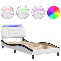 cama para adulto  cama individual  estructura cama con led cuero sintetico blanco y negro 90x190cm