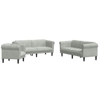 Juego De Sofás 3 Piezas Terciopelo Gris Claro Vidaxl