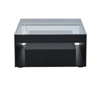 mesa de centro 70x70x35 cm - mesa auxiliar con 2 cajones diseno perforado vidrio templado con led - negro
