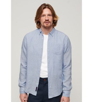 Superdry para hombre. M4010696A Camisa Studios en lino azul (XXL), Casual, Manga larga