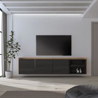 mueble tv efecto madera negro y roble 207x35x50cm colgado