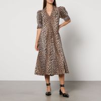 ganni leopard-print cotton-poplin maxi dress - eu 36uk 8
