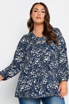 Yours Blusa Azul Floral Con Manga Globo, Mujer Curvy Y Tallas Grandes, Yours