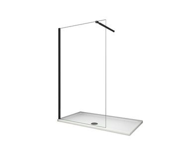Mampara de ducha fija con película de seguridad a prueba de explosiones con barra ajustable 73-120cm perfil negro mate tamaño (98-100)x200cm