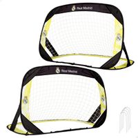 real madrid set 2 porterias futbol pop-up tamano 120x80x80 cm con bolsa de transporte estructura plegable ligera ideal para exteriores desde 3 anos diseno oficial del club