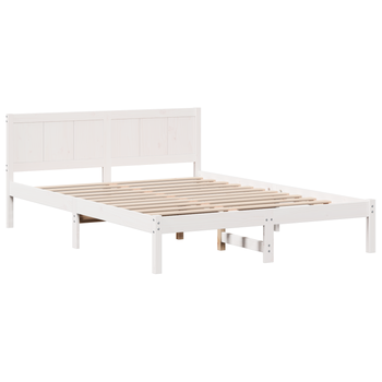 Cama Matrimonial | Cama Doble | Estructura De Cama De Pino Blanca Blanca Madera 150 X 200 Cm Cfw57578