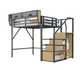 Cama infantil,cama alta de metal 140x200 cm,negro