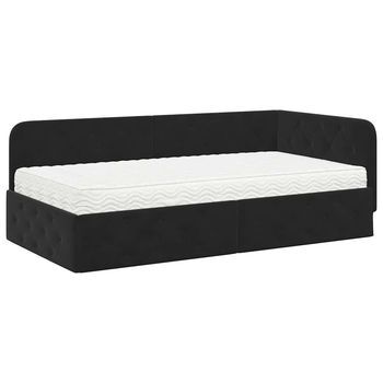 Cama Individual | Cama Para Adulto | Estructura De Cama En Esquina Negro 90 X 200 Cm Terciopelo