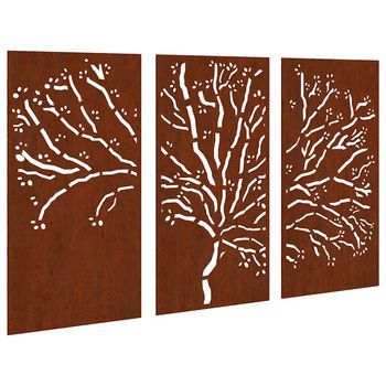 Adorno Pared Jardín 3 Pzas Acero Corten Diseño Árbol 105x55 Cm Vidaxl