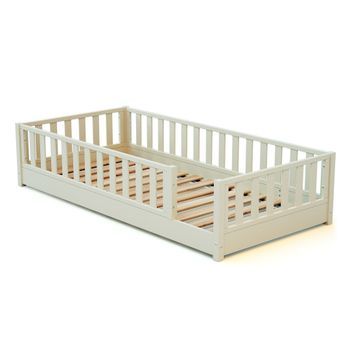 Cama Infantil A Ras De Suelo De Madera Sonho - 90x190 - Blanco Perla - Jurababy