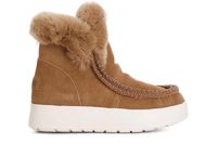 botin de mujer con borde de mocasin y pelo sintetico camel