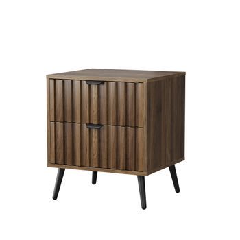 Mesita De Noche Moderna Con 2 Cajones, Diseño Compacto Antivuelco, Madera Mdf, Color Nogal