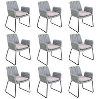 silla de jardin con reposabrazos de mimbre balero gris claro - lote de 9