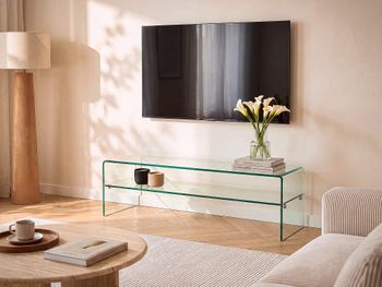 Mueble bajo de tv cristal transparente