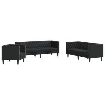 Juego De Sofás Chesterfield 3 Piezas Cuero Sintético Negro