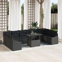 conjunto de sofa de jardin de 11 piezas con cojines poliratan negro v1935 unico  negro