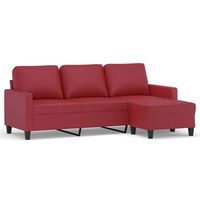sofa de 3 plazas con taburete cuero sintetico rojo tinto 180 cm vidaxl