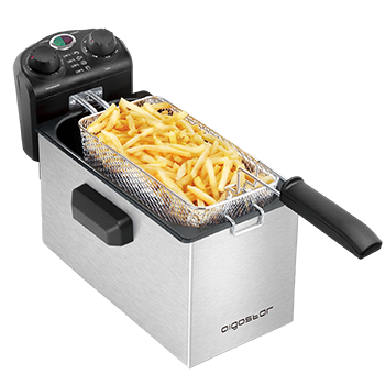 Aigostar Ken 30LEI - Freidora de 3 litros, 2000W, tapa antisalpicaduras con ventana de visualización, cubeta totalmente extraíble para limpieza y vaciado de aceite. Termostato. Diseño exclusivo.