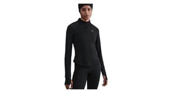 Camiseta 1 4 zip nike tempo swoosh run negra  mujer